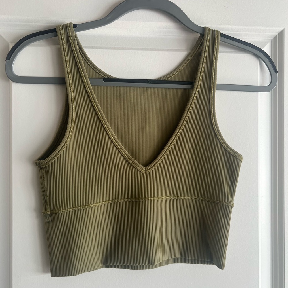 Olive Green Ribbed Tank Top - Picture 2 of 3